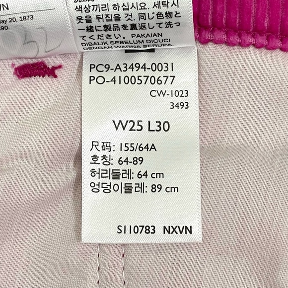 Levi’s Baggy Dad Corduroy Pants Mid Rise Loose Straight Leg Rose Violet Pink 25 - Picture 16 of 16